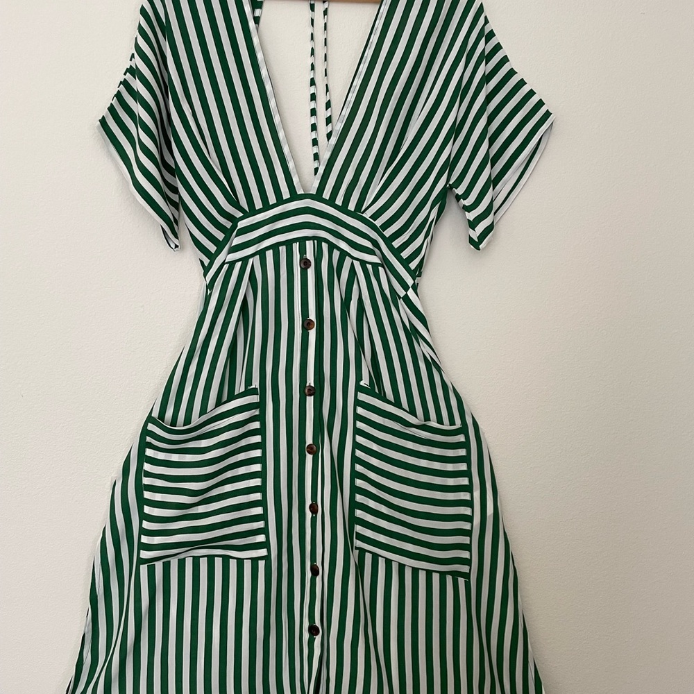 Faithfull the Brand Green and White Striped Top